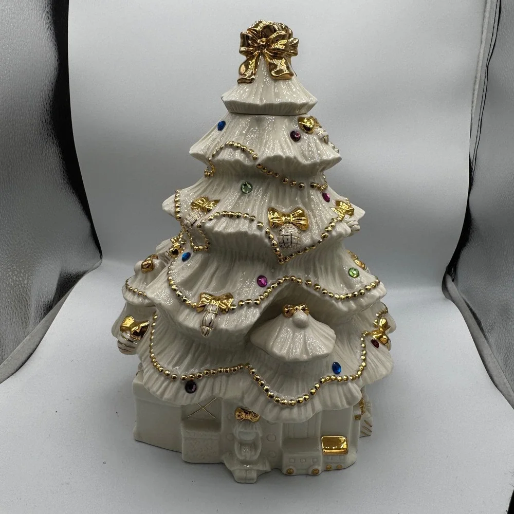 Lenox Porcelain Christmas Tree Fireplace Collection 24K Gold Collectible‎ 12 in